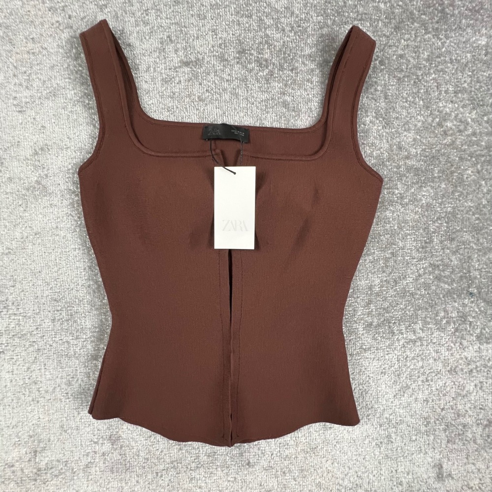 Zara Brown Corset Tank Top Square Neck Hook and Eye Prep 0014/023/700 M